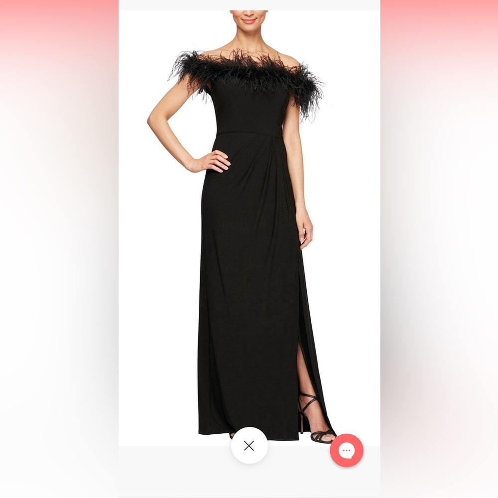 Alex Evenings Black Gown with Feather Detail